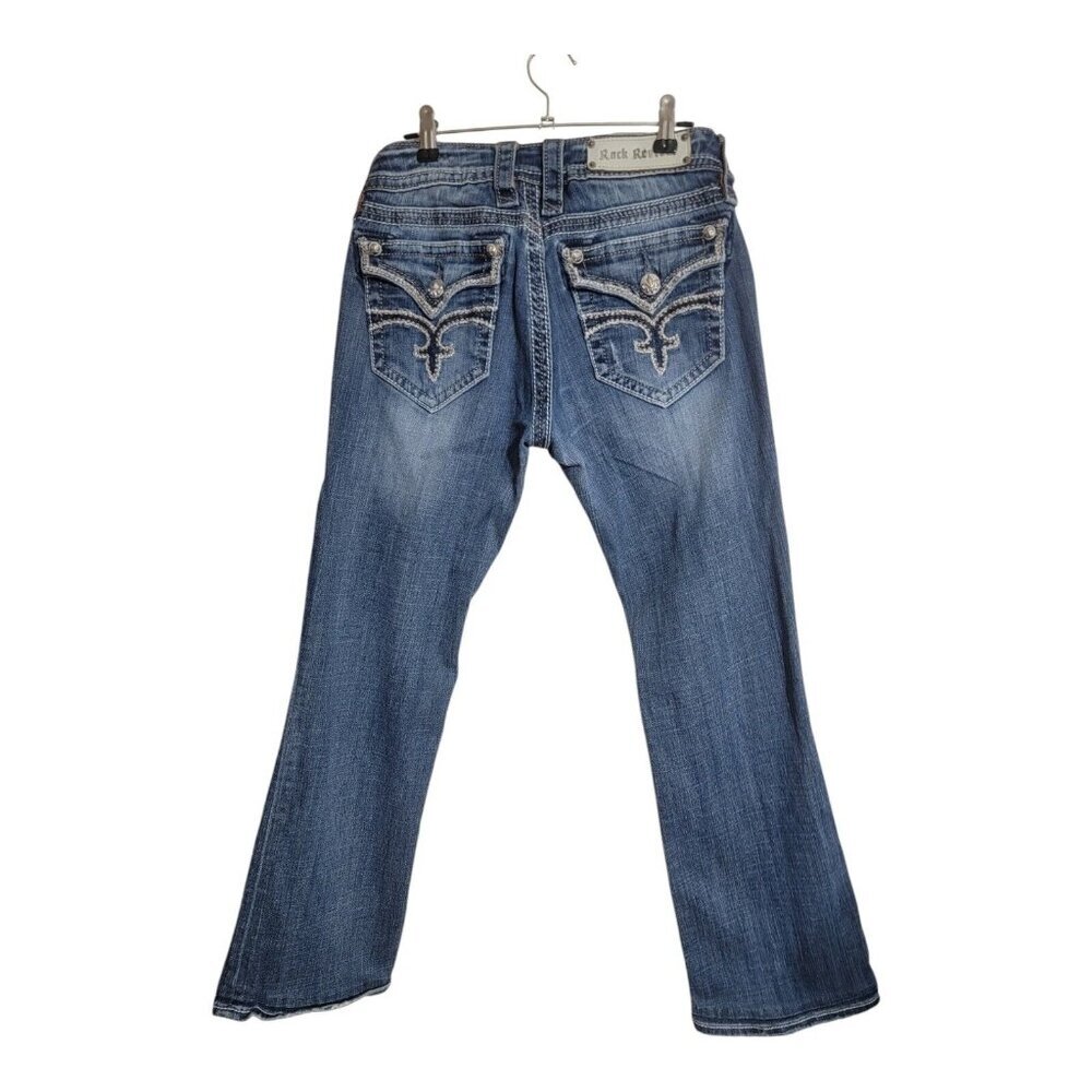 COPY - Rock Revival Jeans Womens 29 Blue Boot Cut Embroidered Denim Boho Flap P…